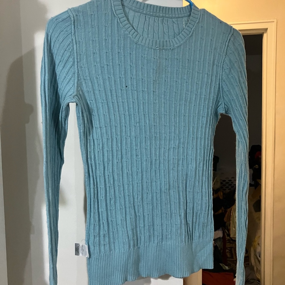 Merona Blue Crew Neck Sweater with Ribbed Texture